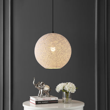 Lacey Bohemian Minimalist Iron/Rope Woven Globe LED Pendant - JONATHAN Y